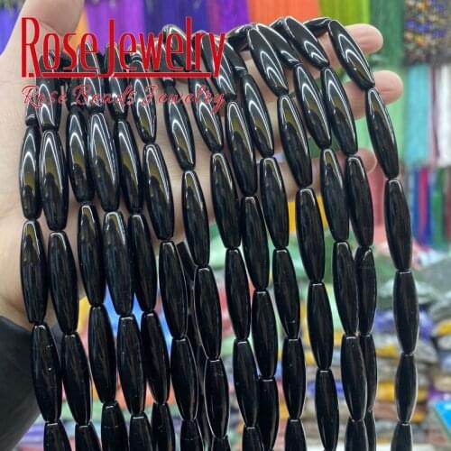 Natural Stone Beads Black Agates Bead Rice Shape Handmade Beads 10x30mm For Jewelry Making DIY Bracelet Accessories 15" Strand