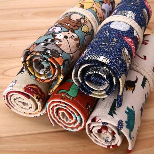 36/48/72 Holes Beautiful Pencil Bag Men Women Color Pencils Case Holder Wrap Roll Up Stationery Cartoon School Things