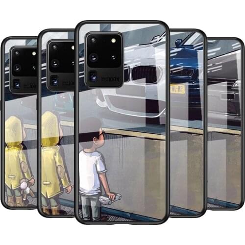 Tempered Glass Cover Cute little boy car For Samsung Galaxy S21 Ultra Plus 5G M51 M31 M21 Shockproof Shell Phone Case