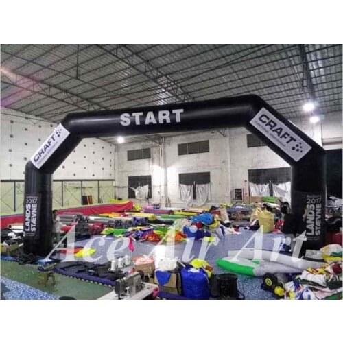Cheap black 8m wide start/finish line arch inflatable with removable logo for race sport event