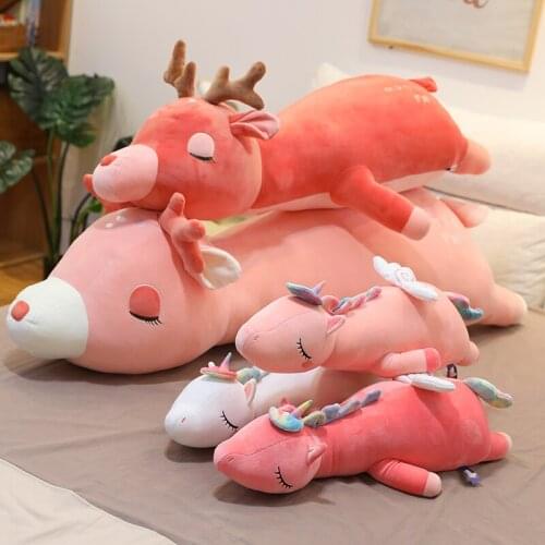 80/105CM Soft Unicorn & Deer Plush Toy Baby Kids Appease Sleeping Pillow Doll Animal Stuffed Plush Toy Birthday Gifts for Girls