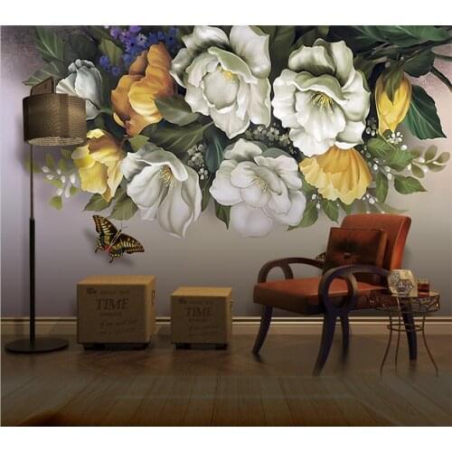 Customized wallpaper 3d European nostalgic retro rose butterfly background wall living room bedroom decoration painting фотообои