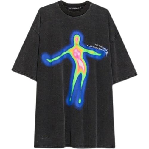 Hip-hop summer street wear oversized retro men distorted portrait casual print short sleeve T-shirt UNCLEDONJM
