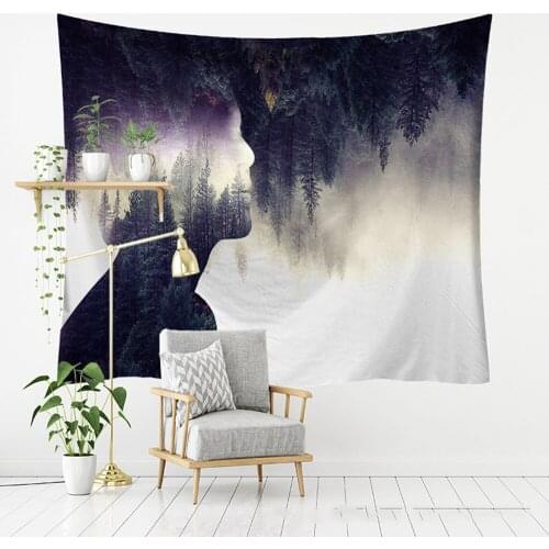Double Exposure Tapestry Characters and the Forest Hippie Hip Hop Girl Wall Hanging Tapestry Home Décor
