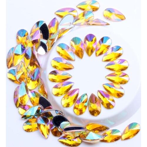 Imitation Acrylic Rhinestones 200pcs 9x18mm AB Colors Flatback Pointed Tear Shape Drop Shape Glue On Beads DIY Decorations