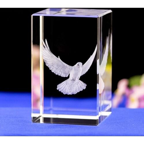K9 Crystal Laser 3D Internal Sculpture Inter-engraving Pigeon Mini Creative Gift Office Desk Home Decoration Crafts Peace Dove