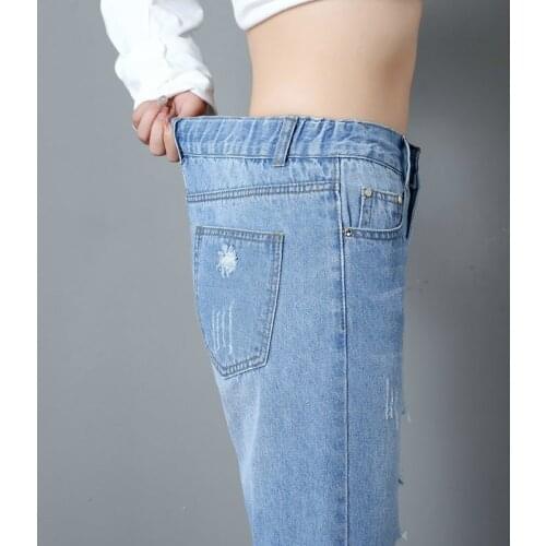 Summer Denim Ripped Large Plus Size Women Jeans High Waist New Ladies Mom Jeans Woman Pants Vintage Bodycon Hot Broken Trousers