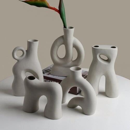 European Frosted Irregular Ceramic Vase Dried Flower Flower Arrangement Hydroponic Container Geometric Vase Gift Home Decoration