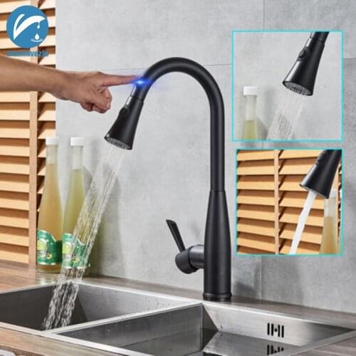 Matte Black Sensor Kitchen Faucet Sensitive Smart Touch Control Faucet Swivel Spout Pull Down Spray Touch Sensor Smart Mixer Tap