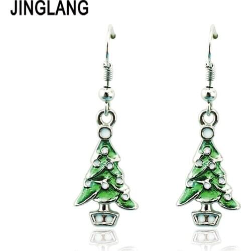 JINGLANG Fashion Charms Earrings Silver Plated Dangle Alloy Christmas Tree Statement Earrings For Women Jewelry