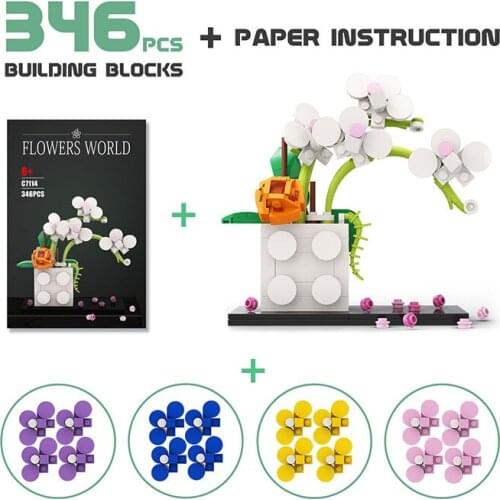 MOC Noble and Elegant Butterfly Orchid Vase Building Blocks Phalaenopsis Flowers Bricks Bloom Plant Toy for Home Decoration Gift