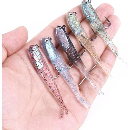 HENGJIA 5pcs/lot Jig Head Soft Fishing lure Artificial Bait Silicone Fish Bait 7.5cm 5.5g Fishing Lead Glow Lures Tackle