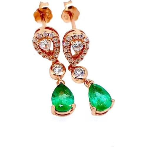 Natural emerald earring Free shipping Natural real emerald 925 sterling silver 4*6mm 2pcs