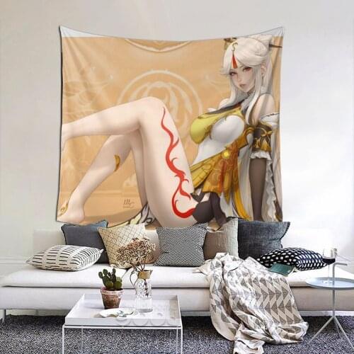 Ningguang Girl Tapestry Funny Video Games Tapestry Wall Bedspread kawaii Psychedelic Decor Blanket For Living Room