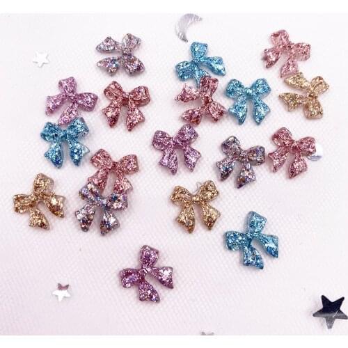 New 11mm Mini Shiny Bow Nail Art 50PCS Rhinestone Appliques Scrapbook DIY Manicure Accessories Ornaments SL01