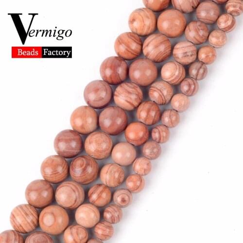 Wholesale Natural Gem Orange Line Stone Jaspers Round Loose Beads For Jewlery Making 6 8 10mm Pick Size Diy Bracelet 15"
