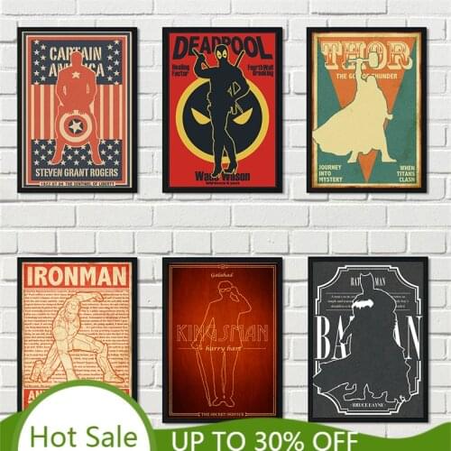 Retro Marvel Avengers Superhero Comics Poster Iron Man Thor Canvas Painting Print Wall Art Picture Kids Room Home Decor Cuadros