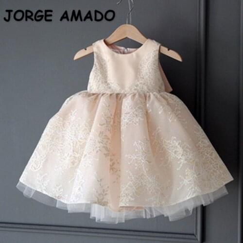 2021 New Summer Teenager Girls Dress Sleeveless Champagne Pink Back Bow Princess Dress Wedding Piano Perform Childrens Day E056