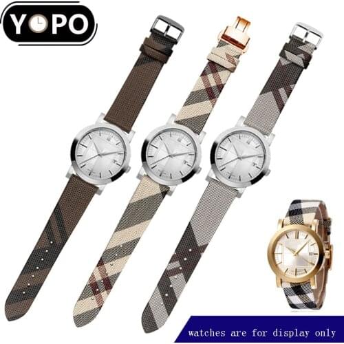 Plaid Pattern Genuine Leather Strap 12 14 16 18 20 22mm Black Brown Bracelet For BURBERRY BU19384 Men And Women Watch Chain