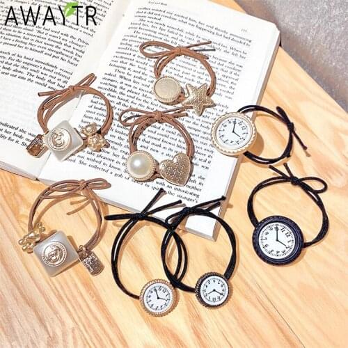 New Women Clock Heart Star Geometric Hair Rope Band Scrunchies Elastic Ponytail Holder Hairbands Headband Girls Hair Accessories