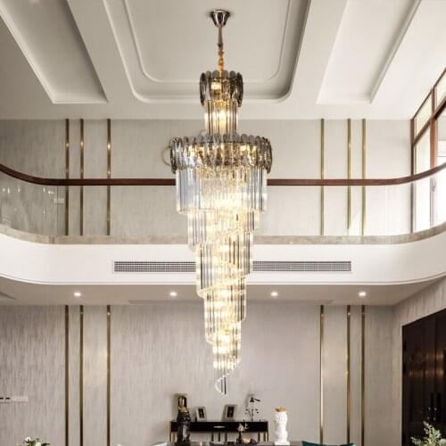 Luxury Large Crystal Lighting Villa Hotel Rotating Hall Living Room Crystal Chandelier Modern Duplex Building Stair Hanging Lamp