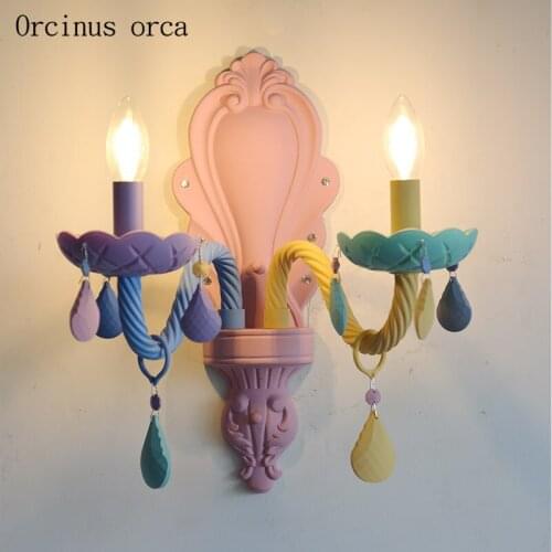 European style modern simple cloth lace wall lamp living room study room bedroom French garden white iron wall lamp