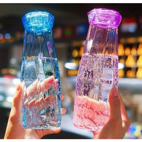 Young Girl Small Fresh Crystal Diamond Capacity Glass Cup Creative Couple Cup 560ml Glass Water Bottle