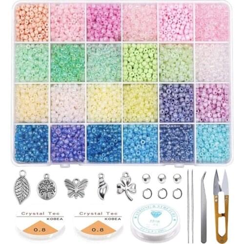 Glass Seed Beads Started Kit Small Craft Beads with Tool Kit for DIY Craft Bracelet Jewelry Making Supplies