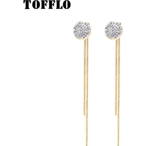 TOFFLO Stainless Steel Jewelry Sky Star Zirconia Round Snake Chain Tassel Earrings Fashion Earrings For Women BSF131