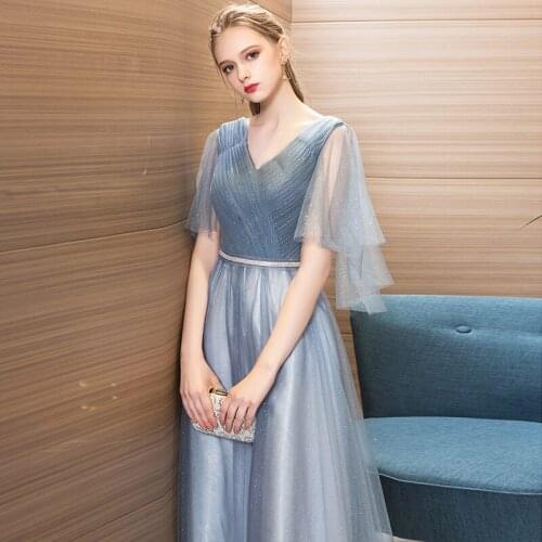 V-neck evening dress 2019 new simple generous temperament banquet long section chair dress Slim