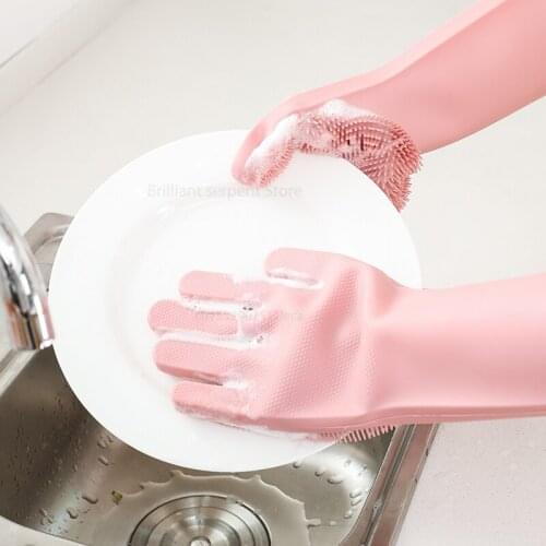 Magic Silicone Dishwashing Gloves Cleaning Scrubbing-Dish Wash Silicone Sponge Scrubby Gloves for Washing Dish Kitchen Car Pet