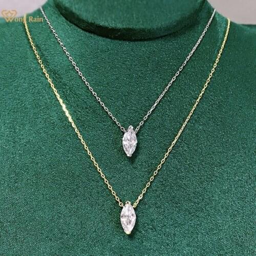 Wong Rain 925 Sterling Silver 1CT Marquise Cut Created Moissanite Gemstone Anniversary Daily Pendant Necklace Fine Jewelry Gifts