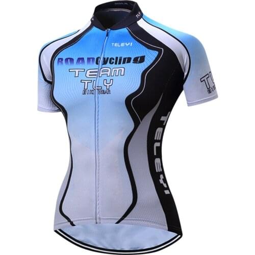 TELEYI Women Pro Bike Clothing Summer Short Sleeve Cycling Jersey Ropa Ciclismo Mtb Outdoor Sports Bicycle Blue Red Sportswear
