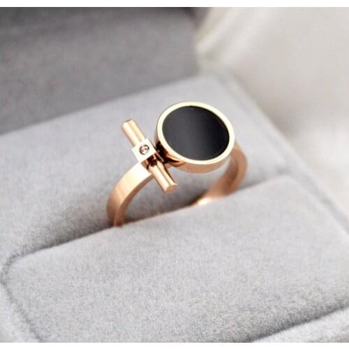 YUN RUO 2018 Black Round Crystal Rings Rose Gold Color Ladys Wedding Ring Birthday Gift Woman Fashion Titanium Steel Jewelry
