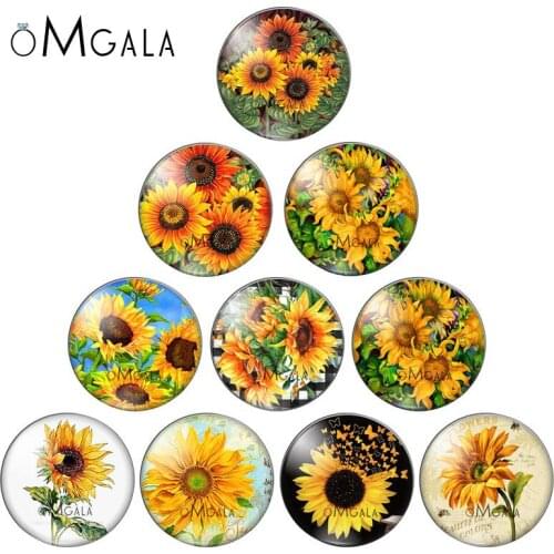 New Love Sunflower Art Paintings 10pcs 12mm/16mm/18mm/25mm Round photo glass cabochon demo flat back Making findings