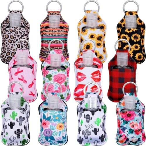 12pc 30ml Empty Hand Sanitizer Keychain Holder Travel Bottle Refillable Containers Flip Cap Reusable Bottles with Keychain