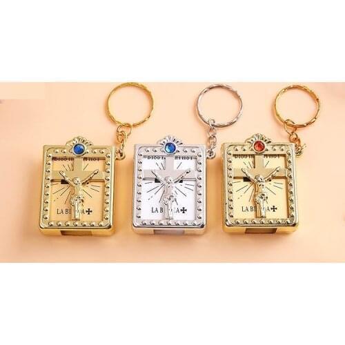 2pcs Spanish Real Mini Holy Bible Keychain, Catholicism Christian Jesus Cross Keychain,First Communion Religion Party Holy gift