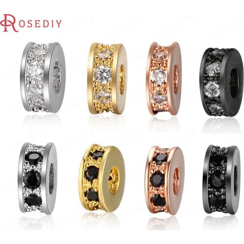 37335)6PCS 3x7.5MM Brass and Zircon Round Spacer Beads Bracelets Beads Jewelry Making Supplies Diy Findings Accessories