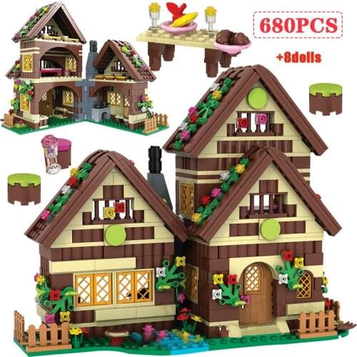 680PCS City Dwarf Huts Building Blocks Friends DIY House Villa Snow White Figures Bricks Educational Toys For Girls