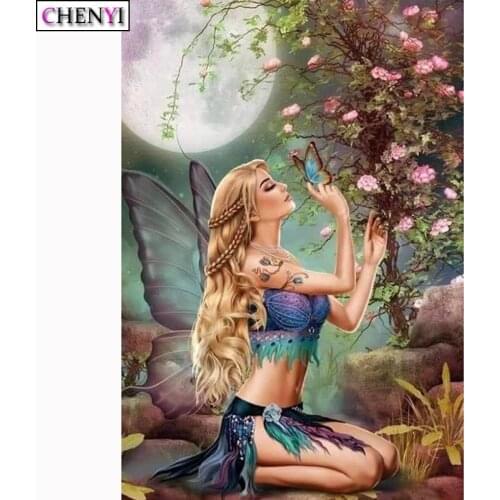 CHENYI Diamond Painting Full Square/Round Drill Girl Butterfly Fairy Embroidery Diamond Mosaic Cross Stitch Handmade Home Decor