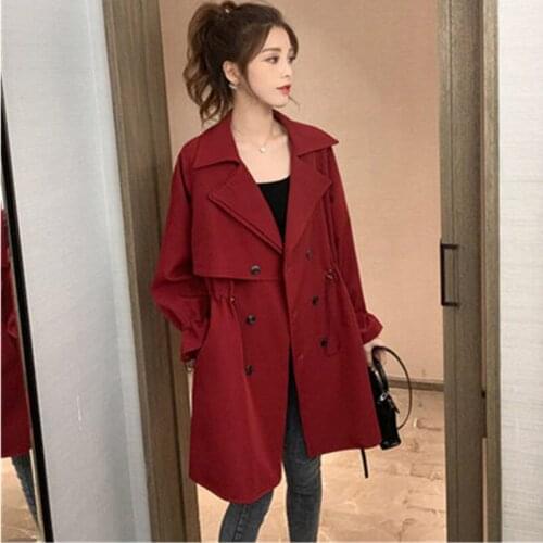 British Style 2020 Trench Coat Womens Long Section Korean Version Loose Suit Collar Double Breasted Casual Retro Ladies Jacket