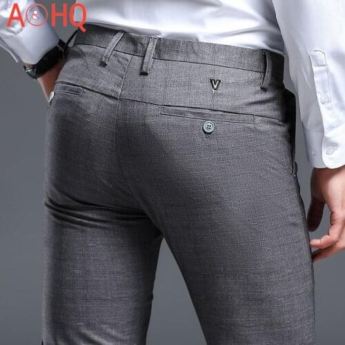 Men Suit Pants Length Formal Business Stretch Plaid Dress Pants Men Slim Fit Summer Suit Pants for men Trousers
