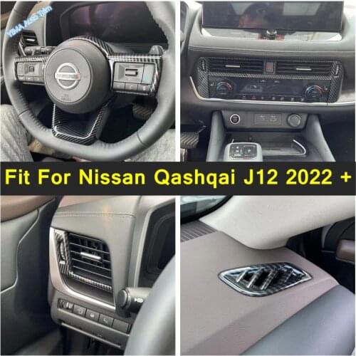 Steering Wheel / AC Air Vent Outlet Frame Cover Trim ABS Fit For Nissan Qashqai J12 2022 2023 Carbon Fiber Look Accessories