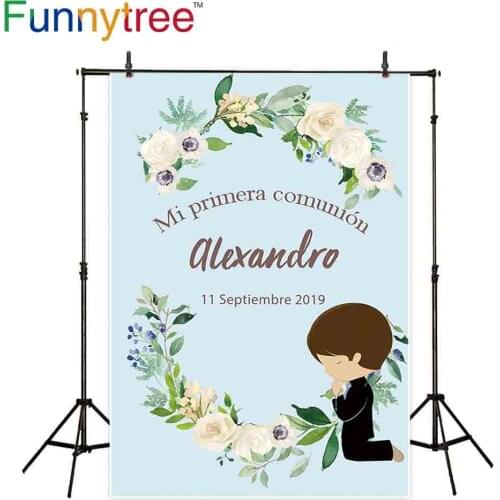 Funnytree photo background photography studio blue boy first Communion decoration party flower custom backdrop photocall