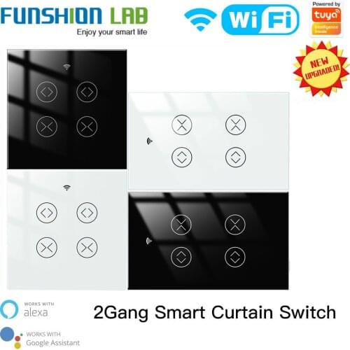 FUNSHION WiFi Smart Life Tuya 2 Gang Double Curtain Blind Switch for Roller Shutter Electric Motor With Google Home Alexa Voice