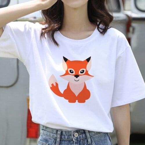 Woman Summer Tshirt Cute Fox Printing T-shirts women Short Sleeve Tees Tops Plus Casual O Neck Lady Leisure Fashion tshirts