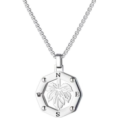 Stainless Steel Italy Color Bead Minimalism Maple Leaves Pendant Necklace Jewelry Gift For Him with Chain