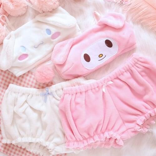 Kawaii Doggy Ear Plush Toy Girl Pajamas Set Kawaii Anime Cute Lovely Velvet Top Shorts Underwear Sleepwear Suits Lolita Girls