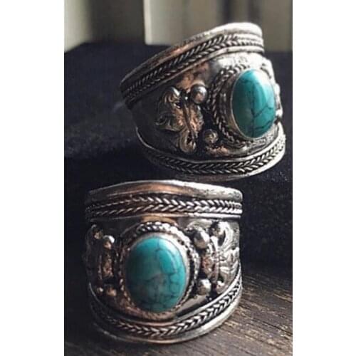 7 pcs High Quality Retro Style Tibet Silver Carved Lace stone Stone Bead Nepal Ring Adjustable Unisex Free Shipping