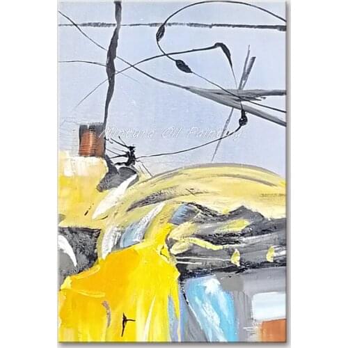 Mintura Hand Painted Oil Paintings on Canvas Wall Picture For Living Room Abstract Lines and Color Blocks Hotel Decor No Framed